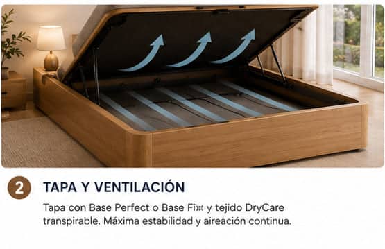 Canapé abatible de madera Sonpura Store V1 abierto en un dormitorio.