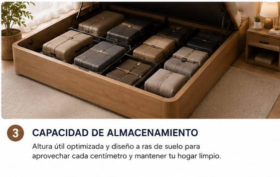 Canapé abatible de madera Sonpura Store V1 abierto en un dormitorio.